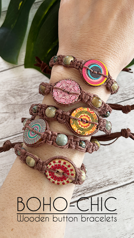 Picture Colorful Boho-chic wooden reversible bracelets for women