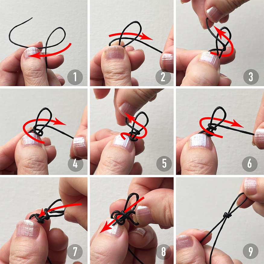 Waxed cotton jewelry cord loop closure step-by-step instruction guide