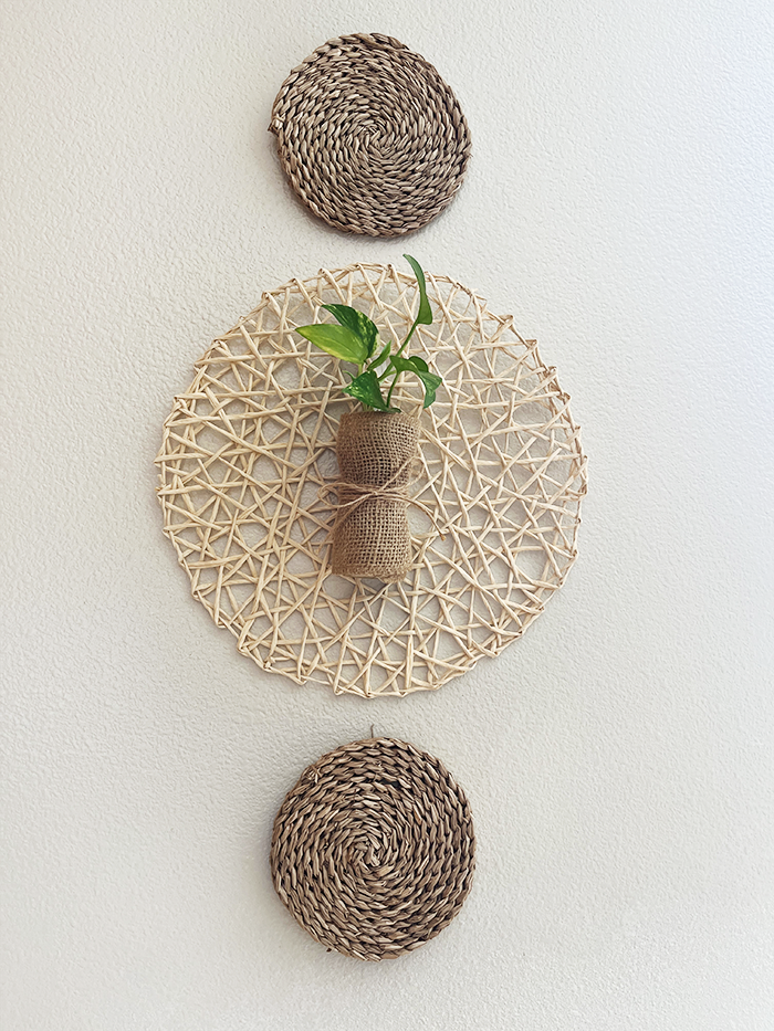 Jute hanging vase for plants on the wall