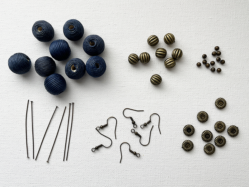 Materials for Navy cord-wrapped ball earrings