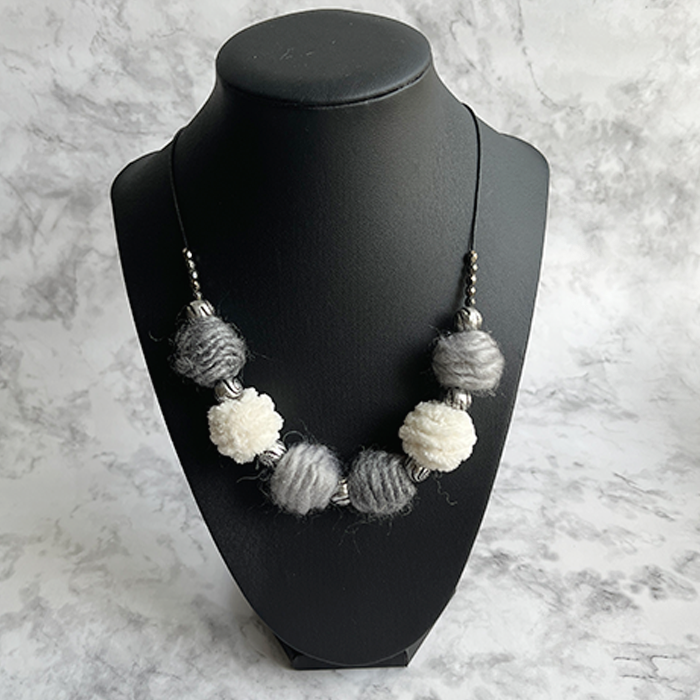 Silver & white yarn wrapped bead statement necklace