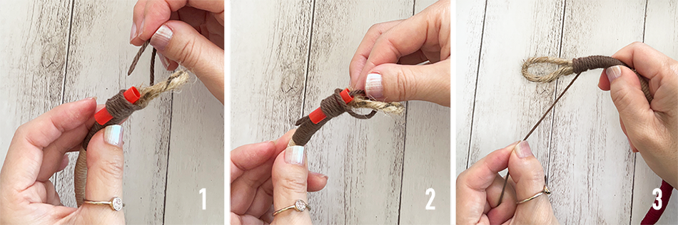 Secure the bracelet by wrapping the cord end around a short straw and threading it through loops